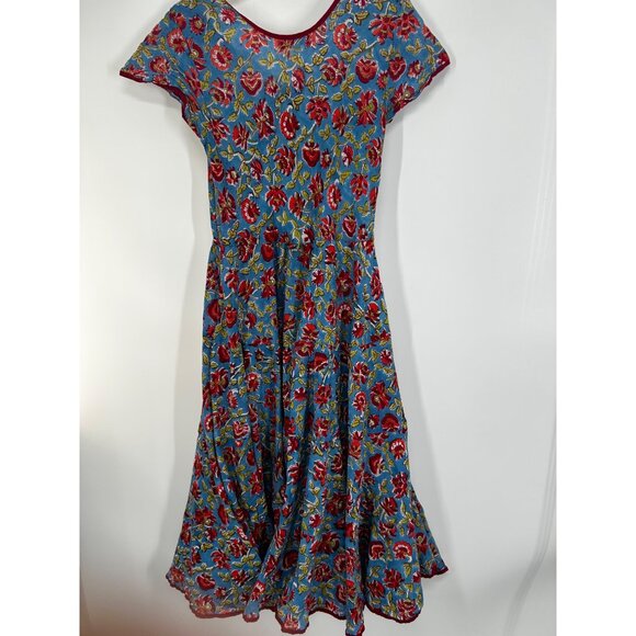 TRADE CLOTH Santa Fe Dress Short Cap Sleeve Fiesta BLUE FLORAL SIZE XXS - Picture 4 of 4